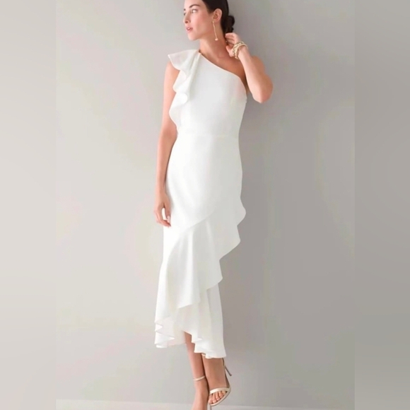 White House Black Market Dresses & Skirts - NWT White House Black Market One Shoulder Midi Dress Ecru in Ivory/White Size 10